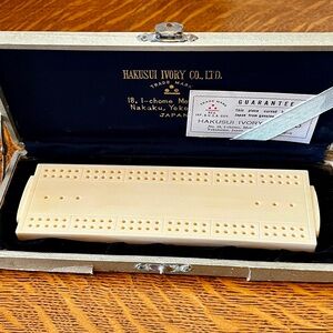 Hakusui Japan Vintage White Cribbage Board in Case 1940